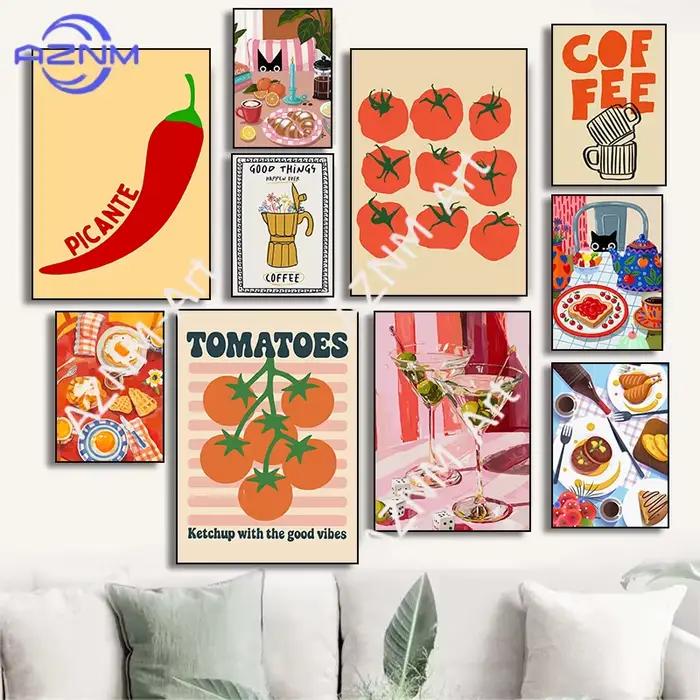 Affiche d'art sur toile avec illustration de petit-déjeuner pimenté et tomate