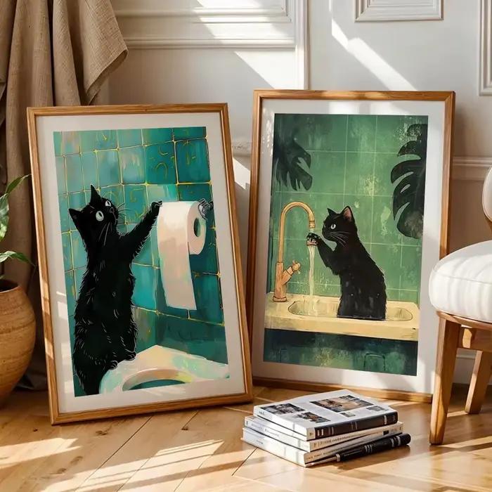 Affiche de journal de lecture de chat noir fantaisiste
