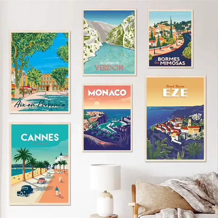 Affiche de voyage de paysage de plage de Provence de Riviera française
