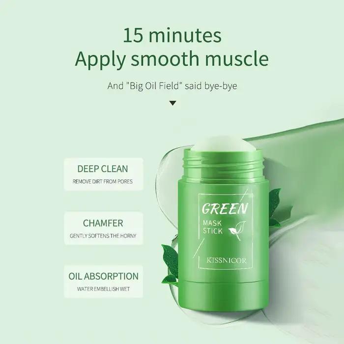 Masque Nettoyant Visage au Thé Vert en Stick – Réduit les Pores, Élimine les Points Noirs, Hydratant 40g