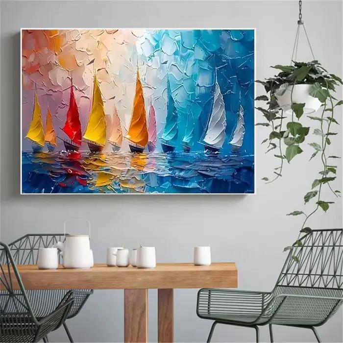 Art abstrait moderne de toile de vue de mer de voilier