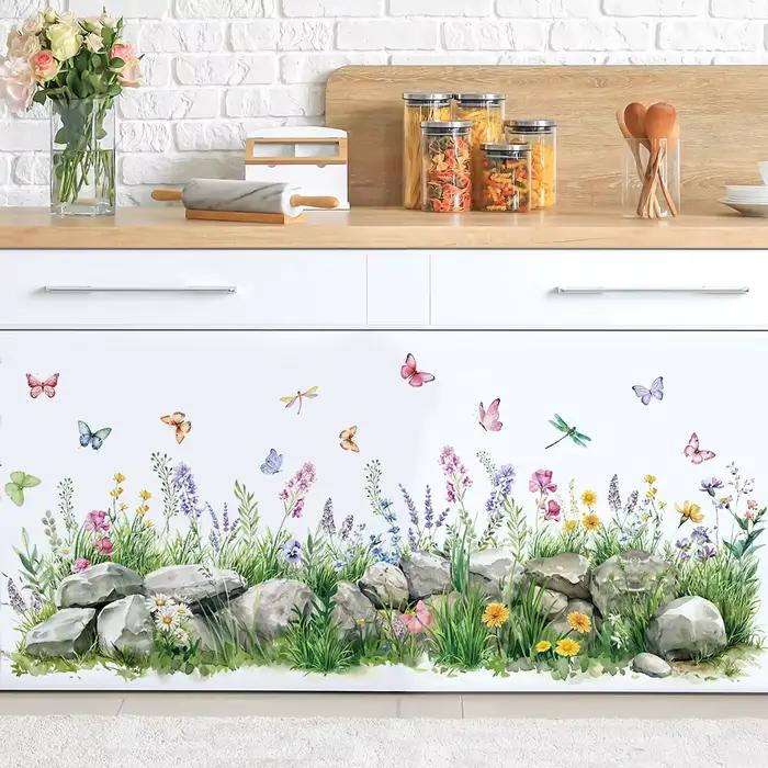 Autocollants muraux aquarelle pierres et fleurs