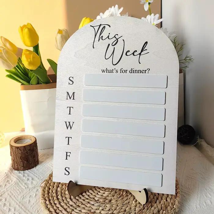 Tableau d'affichage de cuisine magnétique pour réfrigérateur, planificateur de repas en bois avec stylo, panneau de Menu alimentaire hebdomadaire, tableau de planification des aliments pour la maison