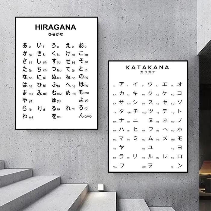 Hiragana et Katakana graphique Art noir blanc Alphabet japonais affiche japon photo toile peinture et impression pour chambre décor à la maison