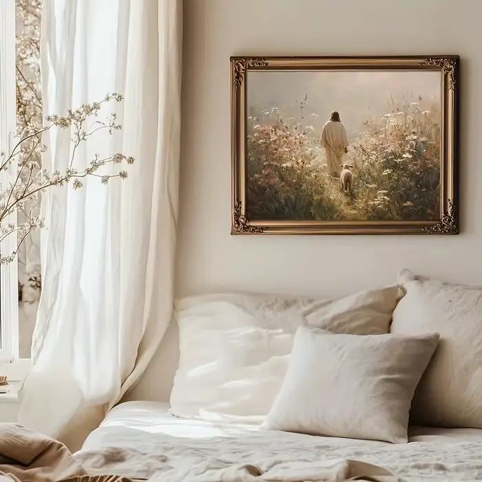 Impression sur toile rétro de Jésus et des moutons perdus