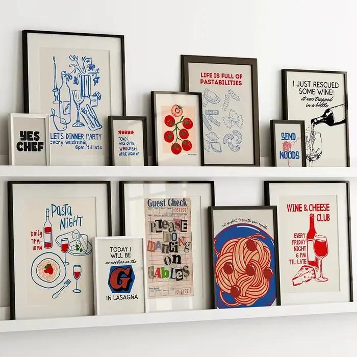 Toile d'art mural avec nouilles au fromage et vin