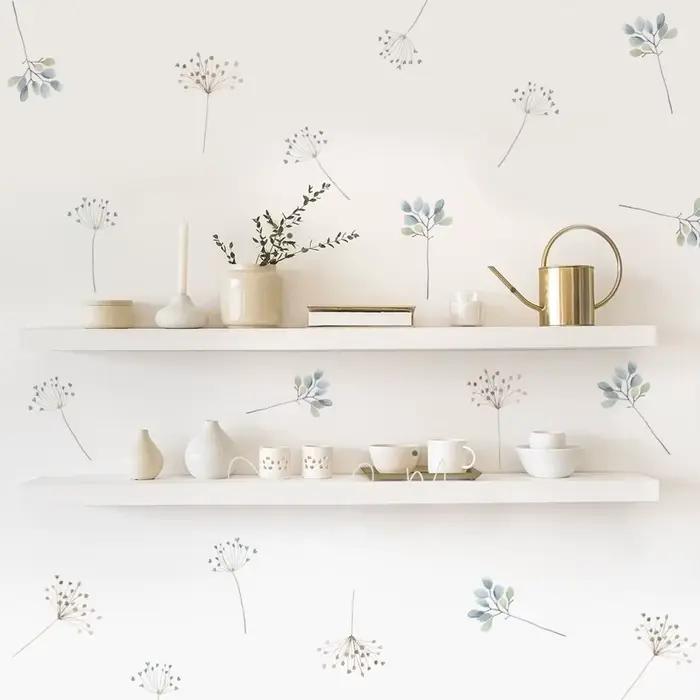 Dessin animé aquarelle plantes florales autocollant mural vinyle amovible bricolage décalcomanies