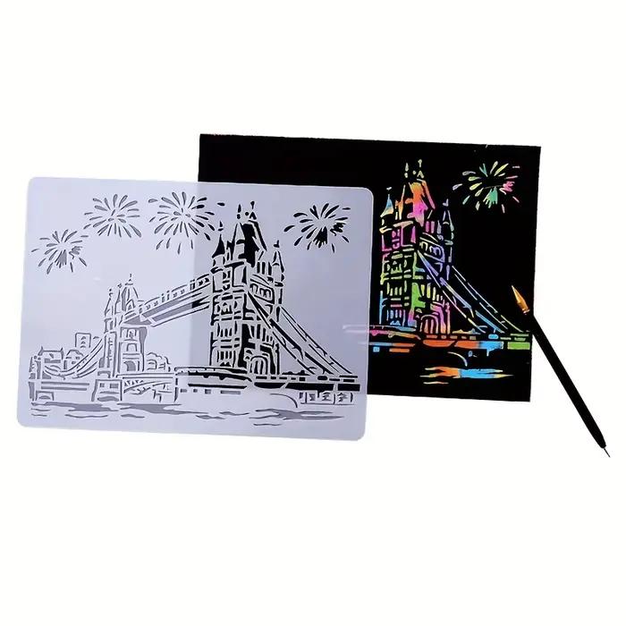 A4 bricolage peinture mur pochoir aérographe dessin copie modèles londres pont Big Ben château Burj Al arabe cinq tours maison blanche