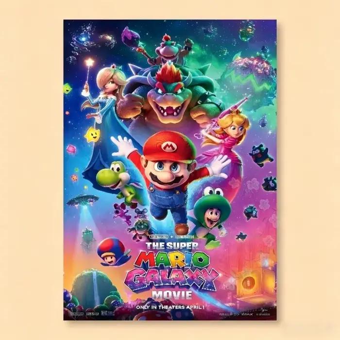 Mario Bros Galaxy Movie Frameless Decorative Painting Cartoon Printing Room Decoration Poster Canvas Mural Holiday Gift