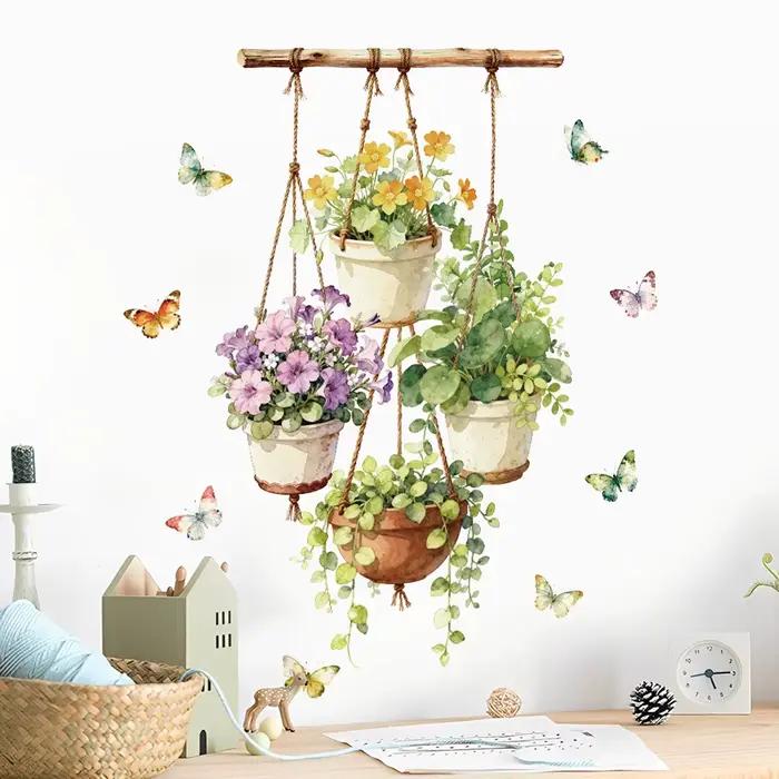 Autocollants muraux en aquarelle pour plantes en pot, pour chambre d'enfant, décoration de la maison, autocollant auto-adhésif pour plinthe, décoration murale pour salon