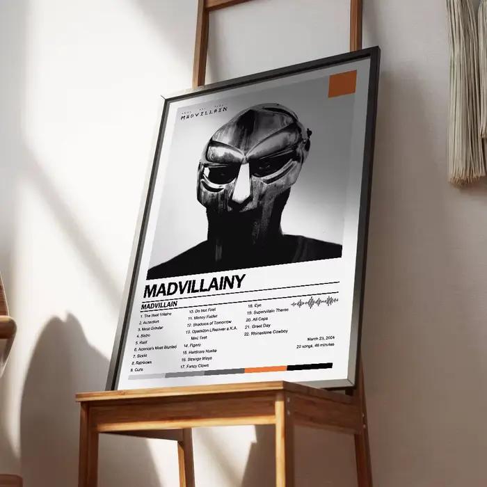 Autocollant mural en papier imperméable avec couverture d'album et chansons de MF DOOM