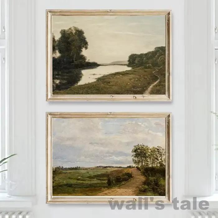 Affiches et imprimés de peinture à l'huile de paysage de ferme Vintage