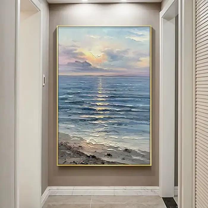 Toile de mur de peinture à l'huile de paysage de vague de mer naturelle