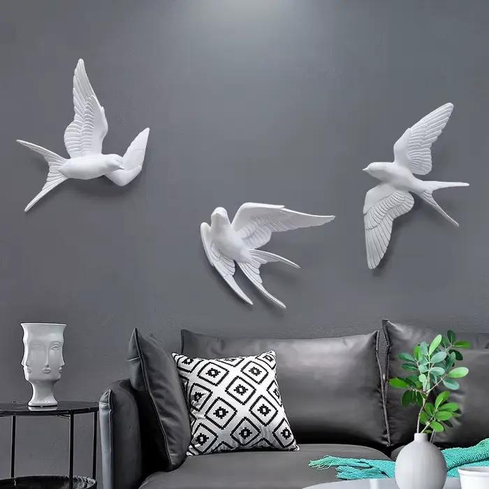 Décoration murale d'oiseaux tridimensionnels blancs européens