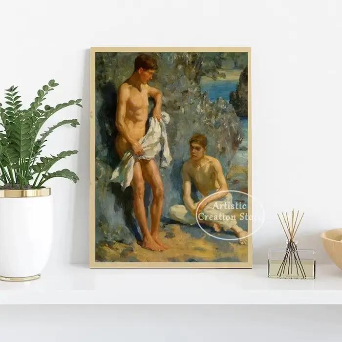 Vintage Gay Nude Man Art The Bathers par Henry Scott Tuke Prhonneur