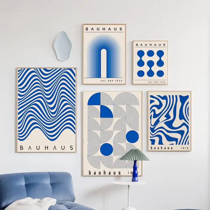 Toile de peintures Bauhaus bleues modernes du milieu du siècle