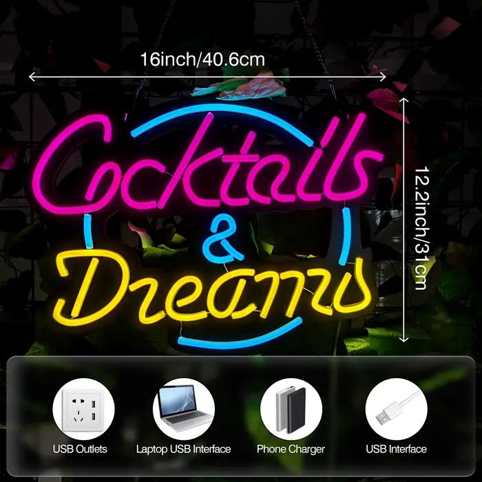 Enseigne néon « Cocktails & Rêves » pour chambre