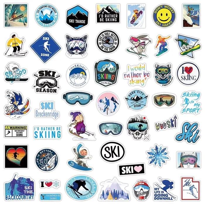 50pcs Cool Ski neige montagne autocollants réfrigérateur valise voiture ordinateur portable Snowboard Graffiti Sport extrême Ski vinyle décalcomanies