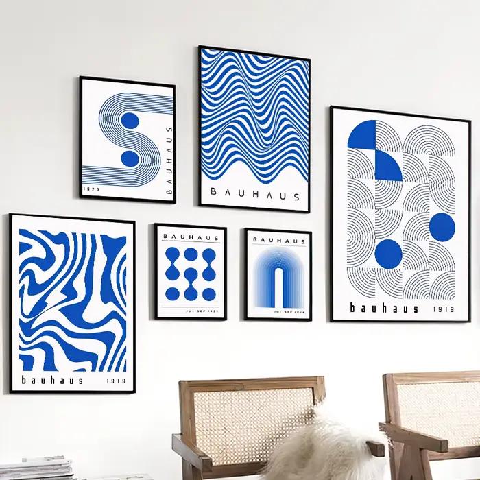 Toile de peintures Bauhaus bleues modernes du milieu du siècle