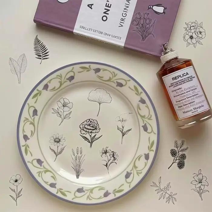 Autocollants à motifs de plantes noires et blanches
