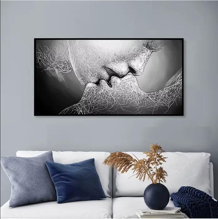 Peinture sur toile abstraite avec baiser d'amour noir
