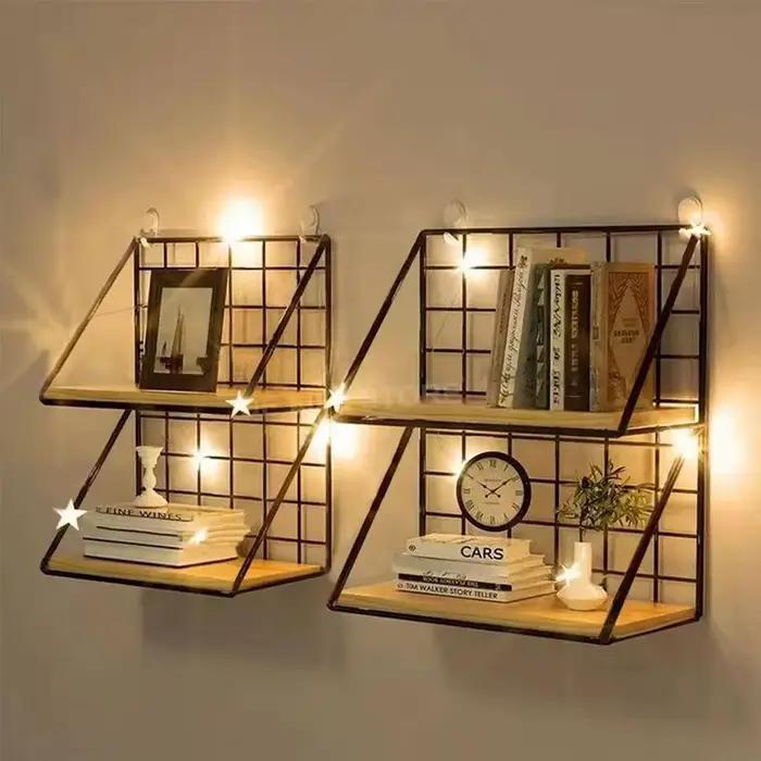 Étagères murales en bois sans perçage - Étagère de rangement suspendue et support décoratif pour le salon