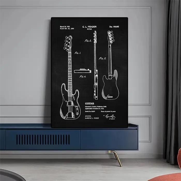 Affiche murale en toile pour guitares basses électriques Vintage, imprimés brevetés, décor artistique esthétique, étudiant, enseignant, musique, ventilateur de garde-boue Lion