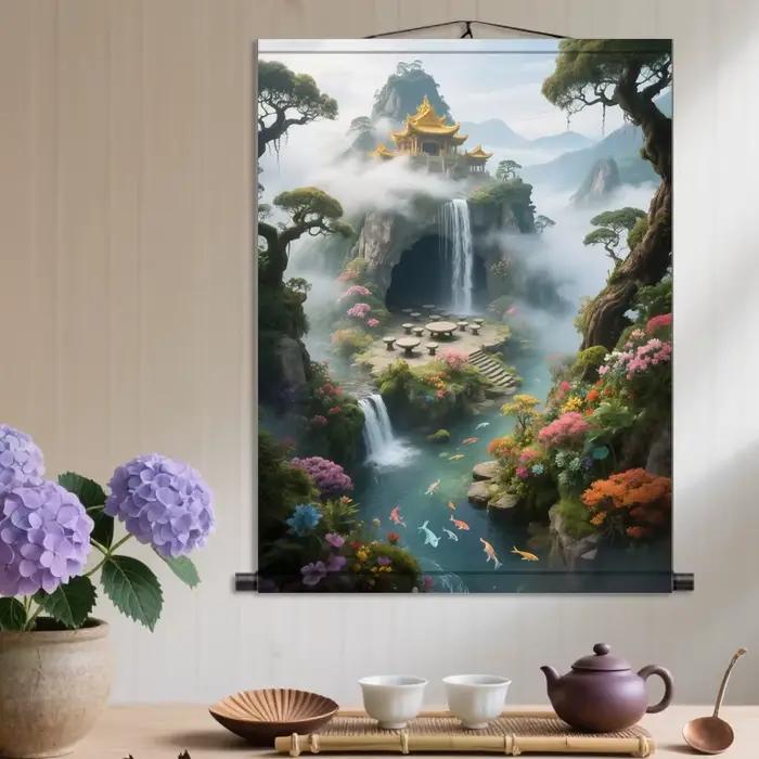 Peinture de paysage, mur de fond de couloir de salon, peinture en rouleau de soie, décor de pièce esthétique, tapisserie de décoration murale