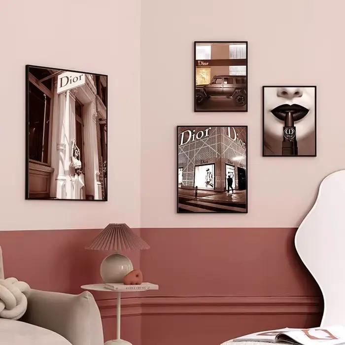 Paris tour rue luxe voiture rouge à lèvres Rose affiche nordique mur Art impression toile peinture mode photos pour chambre fille décor
