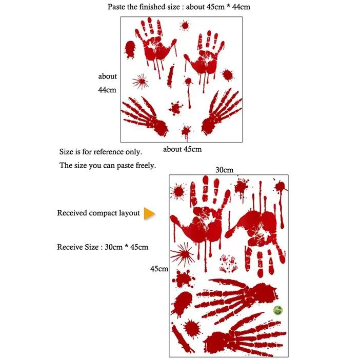 Autocollant mural avec empreinte de sang pour Halloween