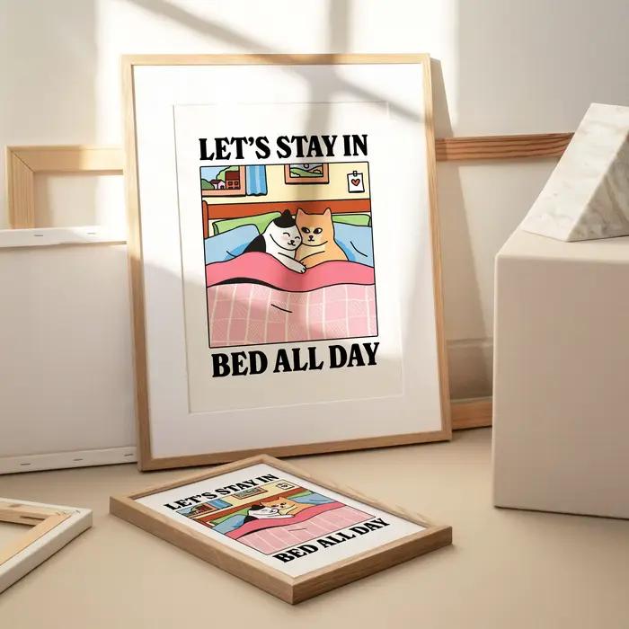 Dessin animé moderne couché confortablement dans le lit mur Art imprime toile peinture affiche photo pour salon chambre décor à la maison cadeau
