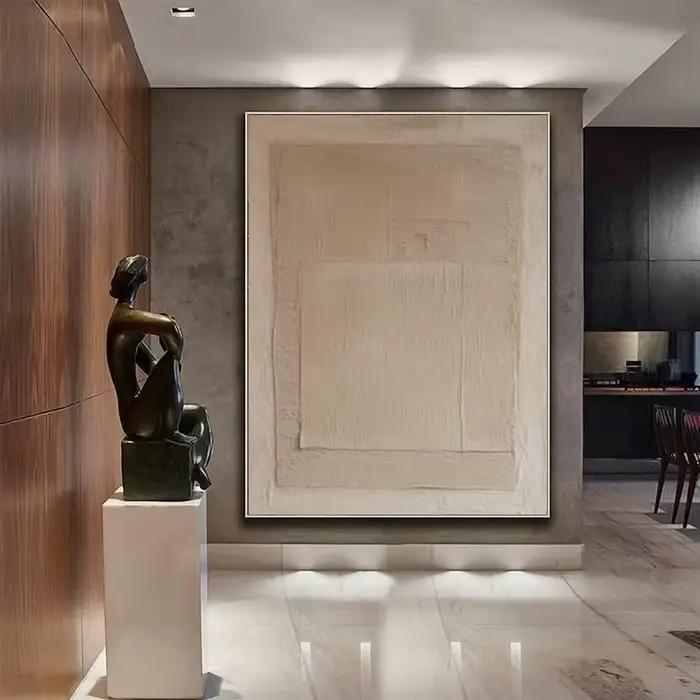 Grande peinture abstraite beige faite à la main de Bergame