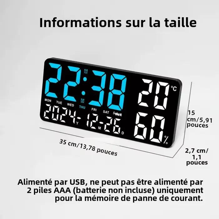 Grande horloge murale numérique avec 7 couleurs