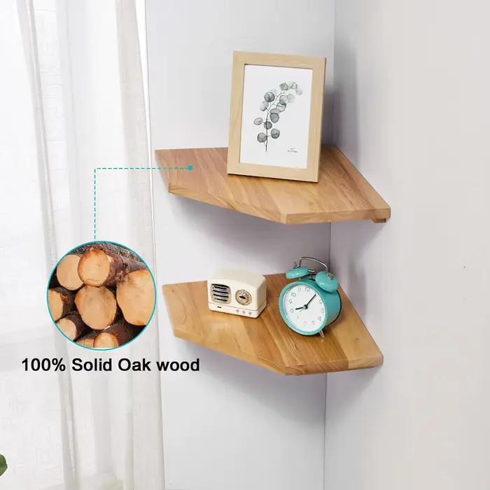 Étagères d'angle murales pour salon chambre présentoir en bois ensemble de 2 pour petites plantes cadres Photo