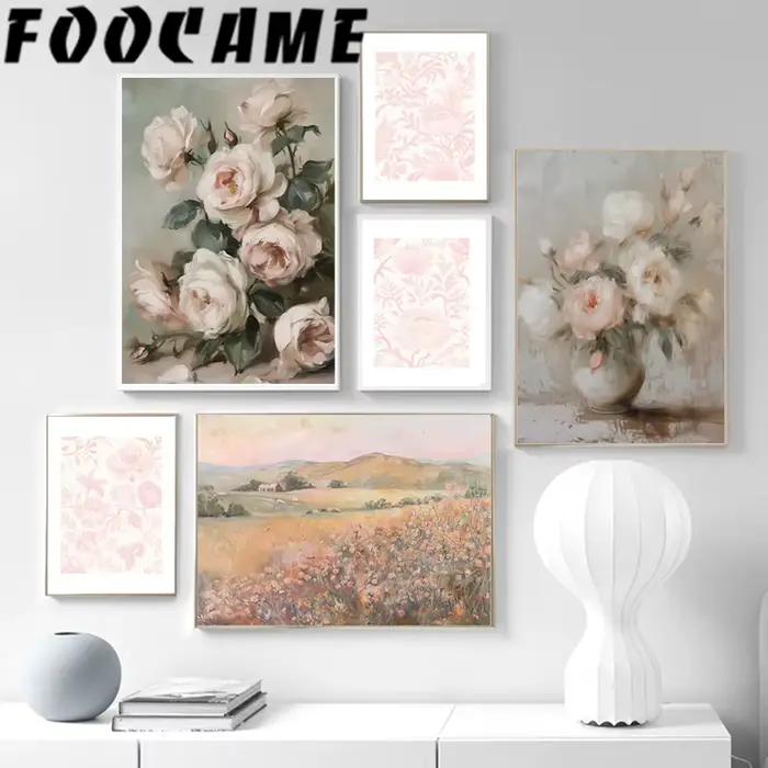 Affiches d'art rétro de fleurs sauvages de style village français pour mur
