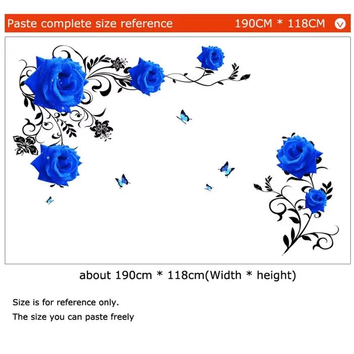Autocollants muraux de fleurs de rose bleue de grande taille