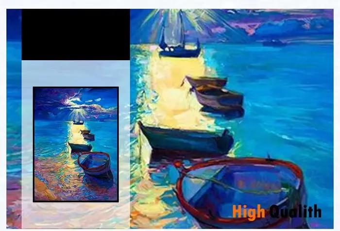 Peinture abstraite sur toile d'un bateau à voile sur la mer