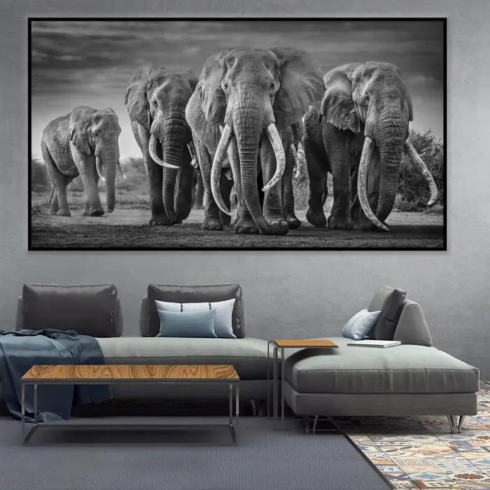 Peinture sur toile d'éléphant marchant pour la décoration de la maison