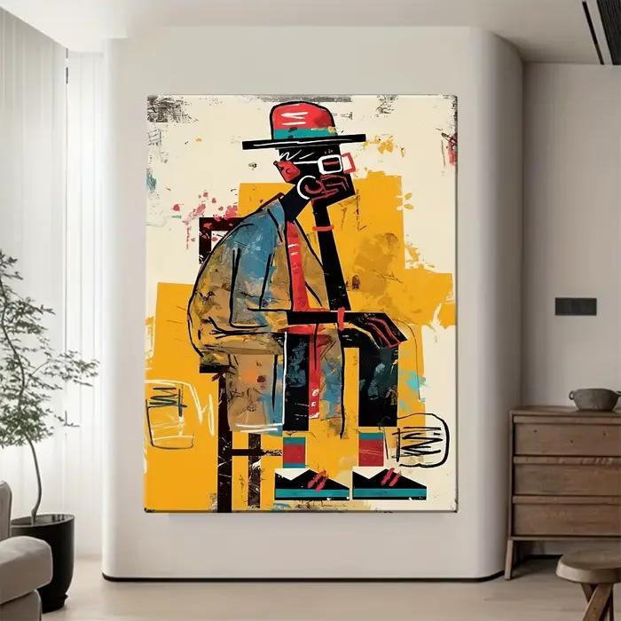 Affiches abstraites modernes d'homme africain et figurine imprimée