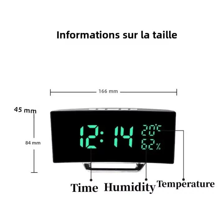 Miroir réveil numérique température Date 2 niveaux de réglage de la luminosité Snooze horloge de Table 12/24H Mode nuit