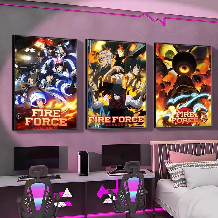 Affiche d'art mural auto-adhésif HD imperméable et polyvalente sur le thème de l'action anime F-Fire Forces