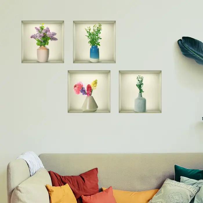 Autocollant mural en forme de vases et de fleurs