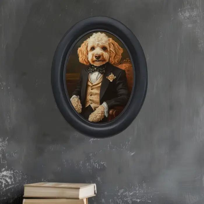 1 morceau de peintures murales décoratives de chien pour costumes rétro d'Halloween - Art mural décoratif ovale en bois