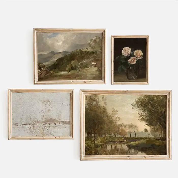 Peinture à l'huile de paysage de montagnes vintage américaines