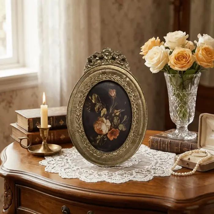 Cadre photo vintage en résine avec motif floral sculpté classique