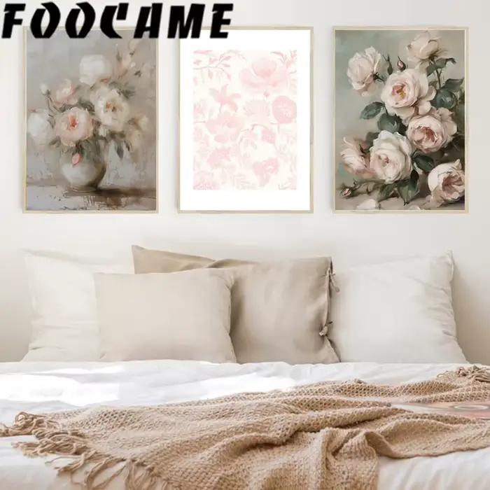 Affiches d'art rétro de fleurs sauvages de style village français pour mur