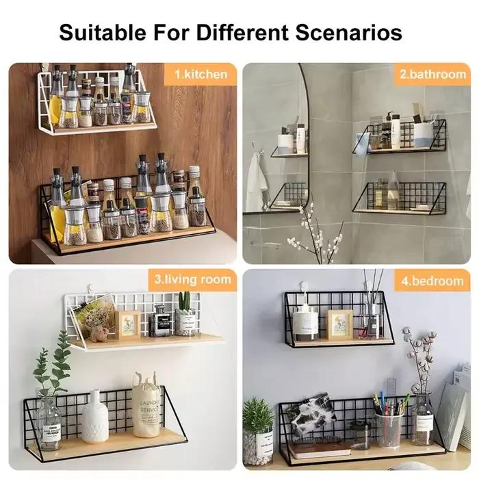 Étagères murales en bois sans perçage - Étagère de rangement suspendue et support décoratif pour le salon