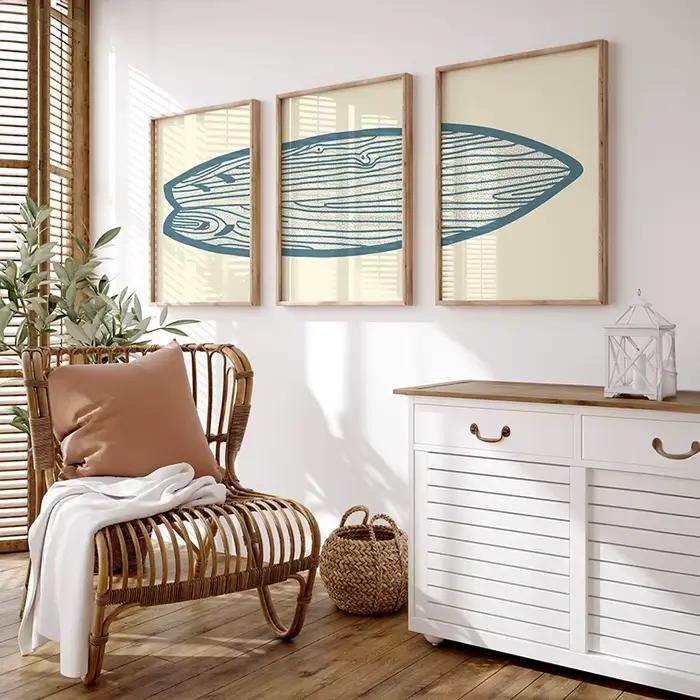 Affiche rétro Boho pour planche de Surf, Art de plage, mer et Surf, peintures sur toile, images murales côtières imprimées pour décoration de salon et de maison