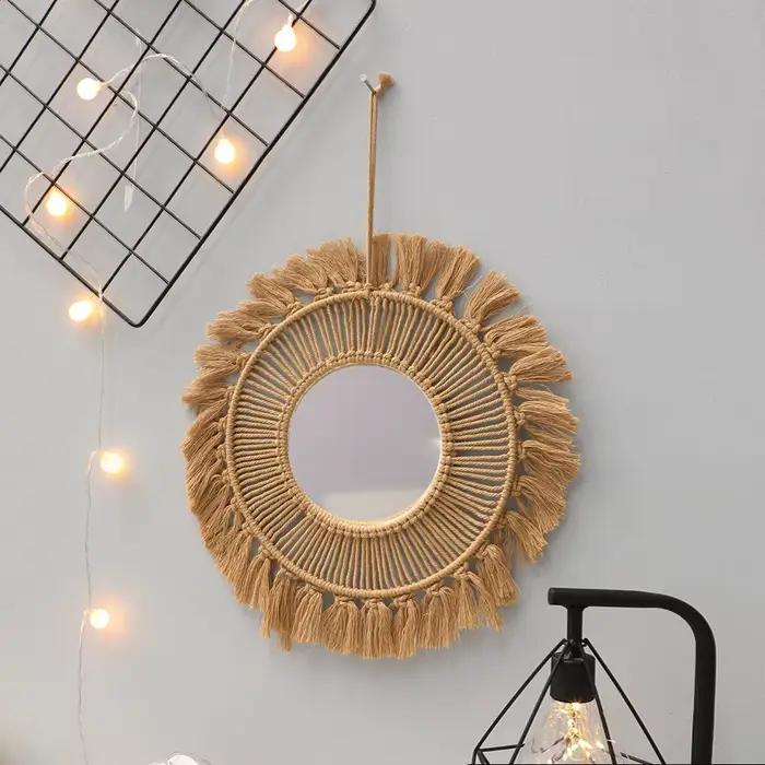 Miroir Mural Créatif en Macramé Tissé à la Main