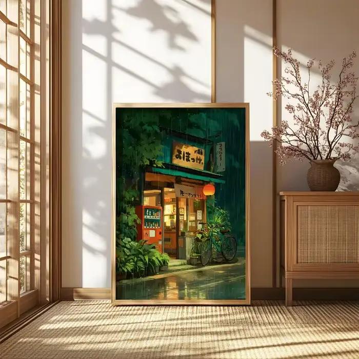 Anime café boutique et vélo toile affiche Ghibli travail
